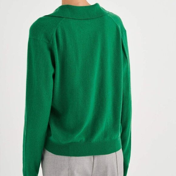 Oroton Tennis Green Relaxed Wool Knit Collared Polo Sweater Top Size S NWT - Picture 3 of 6